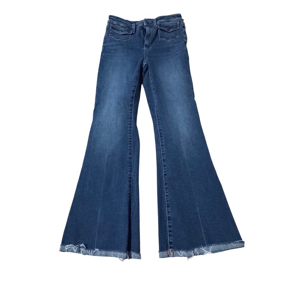 American Eagle Next Level Stretch Flare Jeans Dark Wash Raw Hem 6 Short